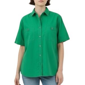 Vintage cotton short sleeve button down top bright green S excellent condition